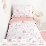 WINGHENLEE Toddler Bedding Set, 4 Pieces Toddler Comforter Set for Girls Kids, Ultra Soft Toddler Bed Sheets Set in a Bag, Includes Comforter, Fitted Sheet, Flat Sheet, Pillowcase, Pink Floral