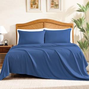 ClevaHome Sheet Set Queen Size, 4-Piece Bedding, Lightweight & Super Soft Easy Care Microfiber– Shrinkage & Fade Resistant Bedding Set with 14'' Deep Pockets (Navy Blue)