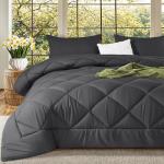 DEITAS Queen Comforter Set 3-Piece, Hypoallergenic Polyester Filling, Reversible Design, Bedding Includes Comforter and 2 Shams, Soft & Breathable All-Season Bedding Sets(Queen,Dark Grey-9)