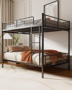 Mixcous Full Over Full Metal Bunk Bed for Adults & Kids, Convertible to 2 Separate Full Size Beds, Heavy Duty Bunk Bed Frame with Full-length Guardrail & EVA Padded Ladder, No Box Spring Needed, Black
