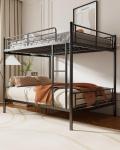 Mixcous Full Over Full Metal Bunk Bed for Adults & Kids, Convertible to 2 Separate Full Size Beds, Heavy Duty Bunk Bed Frame with Full-length Guardrail & EVA Padded Ladder, No Box Spring Needed, Black