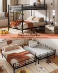 Mixcous Full Over Full Metal Bunk Bed for Adults & Kids, Convertible to 2 Separate Full Size Beds, Heavy Duty Bunk Bed Frame with Full-length Guardrail & EVA Padded Ladder, No Box Spring Needed, Black