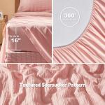Laojin Balhen Queen Comforter Set 7 Pieces, Pink Seersucker Bed in a Bag Set Queen Size, All Season Luxury Bedding Sets with Comforter, Sheets, Pillowcase & Sham