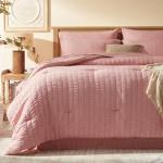 Laojin Balhen Queen Comforter Set 7 Pieces, Pink Seersucker Bed in a Bag Set Queen Size, All Season Luxury Bedding Sets with Comforter, Sheets, Pillowcase & Sham