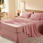 Laojin Balhen Queen Comforter Set 7 Pieces, Pink Seersucker Bed in a Bag Set Queen Size, All Season Luxury Bedding Sets with Comforter, Sheets, Pillowcase & Sham
