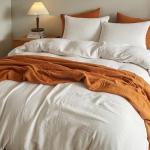 SE SOFTEXLY Muslin Duvet Cover King Size, 100% Washed Cotton Duvet Cover Set, Ultra Soft Comforter Cover Linen Like, 3 Pieces Minimalist Gauze Duvet Cover with 2 Pillowcases, 90"x104", White