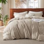 Bedsure 100% Washed Cotton Duvet Cover Queen Size - Greige Minimalist Cotton Duvet Cover Linen Like for All Seasons - GentleSoft™ Plain Simple Bedding (Greige, Queen, 90"x90")