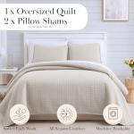 Southshore Fine Living, Inc. King Size Quilt Bedding Set, Soft Microfiber Bedspread, Stain & Pet Hair Resistant Bedding Coverlet, King Size/California Quilt Set with 2 Pillow Shams, Bone