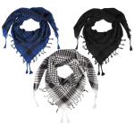 LOVARZI Set of 3 Royal Blue Black and White Cotton scarf Tactical Desert Accessory - Shamagegh Scarf Men - Egyptian Scarf Kuffiyah - Blue Shemagh - Black Shemagh Keffiyah