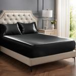 Bedsure Satin Fitted Sheet Only Queen Size - Black Silk Bed Sheet, Luxury & Ultra Soft, Non-Fading & Wrinkle Free, Good for Skin (Black, 60x80+15 Inches, 1 Piece, No Pillowcases)