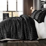 Whale Flotilla 3-Piece Reversible Silky Soft Queen Comforter Set, Luxury Stripe Satin Comforters Full Size Bedding Set with 2 Satin Pillowcases, Lightweight Duvet for All Seasons, Black