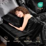 Sasttie Satin Sheets Queen Size - 4 Pieces Luxury Soft Black Silky Bed Sheets Set with Pillowcases - Smooth Silk-Like Satin Fabric, Reinforced 14 Inches Pocket, Oeko-Tex Certified