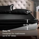 Bedsure Satin Fitted Sheet Only Queen Size - Black Silk Bed Sheet, Luxury & Ultra Soft, Non-Fading & Wrinkle Free, Good for Skin (Black, 60x80+15 Inches, 1 Piece, No Pillowcases)