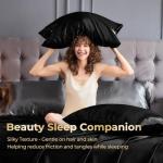 Sasttie Satin Sheets Queen Size - 4 Pieces Luxury Soft Black Silky Bed Sheets Set with Pillowcases - Smooth Silk-Like Satin Fabric, Reinforced 14 Inches Pocket, Oeko-Tex Certified