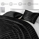 Whale Flotilla 3-Piece Reversible Silky Soft Queen Comforter Set, Luxury Stripe Satin Comforters Full Size Bedding Set with 2 Satin Pillowcases, Lightweight Duvet for All Seasons, Black