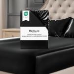 Bedsure Satin Fitted Sheet Only Queen Size - Black Silk Bed Sheet, Luxury & Ultra Soft, Non-Fading & Wrinkle Free, Good for Skin (Black, 60x80+15 Inches, 1 Piece, No Pillowcases)