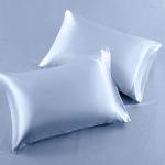 SiinvdaBZX 3-Piece Set Satin Twin Fitted Sheet & 2 Pillowcase, Baby Blue Silky Soft Fitted Bottom Sheet, Wrinkle Free, Fade Resistant, Deep Pocket Bed Sheet (Deep Up to 15")