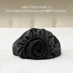 Bedsure Satin Fitted Sheet Only Queen Size - Black Silk Bed Sheet, Luxury & Ultra Soft, Non-Fading & Wrinkle Free, Good for Skin (Black, 60x80+15 Inches, 1 Piece, No Pillowcases)