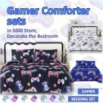 SDIII 4PCS Blue Gamer Sheets Set Full, Soft Microfiber Gaming Bedding Sheet Full, Blue Game Sheets Sets for Boys Girls Kids and Teens All Season
