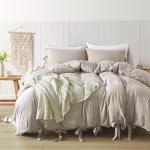 annadaif Khaki Duvet Cover Queen Size, 3 Pieces Soft Washed Microfiber Duvet Cover Set, Comforter Cover with Bowknot Bow Tie (1 Duvet Cover 90x90 Inch, 2 Pillowcases) Easy Care Bedding Set