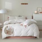 mixinni Soft Aesthetic Floral Print White Duvet Cover Pink Rose Pattern Girls Striped Bedding 1 Duvet Cover 2 Bow Tie Pillowcases Twin Size 100% Cotton with Zipper Ties for Teenage Girls