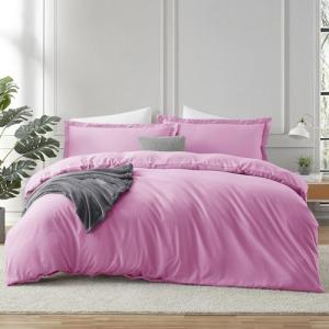 Hearth & Harbor Light Pink Duvet Cover Full Size - 3 Piece Bedding Set, Soft Double Brushed Comforter Cover Set with Button Closure, 1 Full Duvet Cover 80x90 inches and 2 Pillow Shams