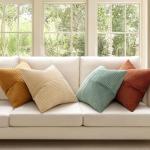 MIULEE Teal Orange Decorative Throw Pillow Covers 18x18 Inch Set of 4 Boho Corduroy Striped Cushion Cases Modern Farmhouse Patchwork Pillow Cases for Couch Sofa Bedroom Fall Home Decor