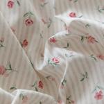 mixinni Soft Aesthetic Floral Print White Duvet Cover Pink Rose Pattern Girls Striped Bedding 1 Duvet Cover 2 Bow Tie Pillowcases Twin Size 100% Cotton with Zipper Ties for Teenage Girls
