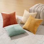 MIULEE Teal Orange Decorative Throw Pillow Covers 18x18 Inch Set of 4 Boho Corduroy Striped Cushion Cases Modern Farmhouse Patchwork Pillow Cases for Couch Sofa Bedroom Fall Home Decor