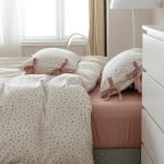 mixinni Soft Aesthetic Floral Print White Duvet Cover Pink Rose Pattern Girls Striped Bedding 1 Duvet Cover 2 Bow Tie Pillowcases Twin Size 100% Cotton with Zipper Ties for Teenage Girls