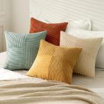 MIULEE Teal Orange Decorative Throw Pillow Covers 18x18 Inch Set of 4 Boho Corduroy Striped Cushion Cases Modern Farmhouse Patchwork Pillow Cases for Couch Sofa Bedroom Fall Home Decor
