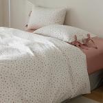 mixinni Soft Aesthetic Floral Print White Duvet Cover Pink Rose Pattern Girls Striped Bedding 1 Duvet Cover 2 Bow Tie Pillowcases Twin Size 100% Cotton with Zipper Ties for Teenage Girls