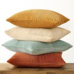 MIULEE Teal Orange Decorative Throw Pillow Covers 18x18 Inch Set of 4 Boho Corduroy Striped Cushion Cases Modern Farmhouse Patchwork Pillow Cases for Couch Sofa Bedroom Fall Home Decor