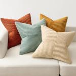 MIULEE Teal Orange Decorative Throw Pillow Covers 18x18 Inch Set of 4 Boho Corduroy Striped Cushion Cases Modern Farmhouse Patchwork Pillow Cases for Couch Sofa Bedroom Fall Home Decor
