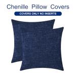 CaliTime Throw Pillow Covers Decorative 18 X 18 Inches Pack of 2 Cozy Chenille Cushion Cases for Couch Sofa Bed Living Room Home Navy Blue