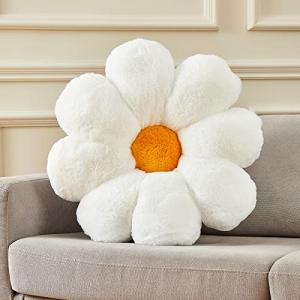 Ailive 21.65In Cute White Flower Throw Pillow Floor Cushion Pillow as Room Decor Desk Chair Cushion Decorative Bed Throw Pillows for Girls Adults
