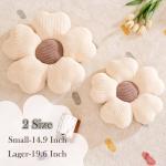 Kcvvcr Flower Throw Pillow, Cute Flower Shaped Pillow Decorative Throw Pillow for Bed Couch, Soft Daisy Pillows Floor Seating Cushion Cushions (14.9 Inch Ivory+Brown)