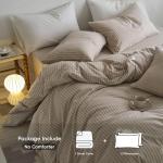 MooMee Striped Duvet Cover Set 100% Washed Cotton Linen Like Textured Breathable Durable Soft Comfy (Tannish Linen Grey White Wide Stripes, King 104"x90")