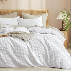 PHF Waffle Weave Duvet Cover Set King Size, No Snagging Ultra Soft Luxury Textured Breathable Comforter Cover for All Season 3pcs, Durable Bedding Duvet Set with 2 Pillow Shams, 104"x90", White
