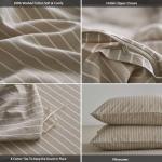 MooMee Striped Duvet Cover Set 100% Washed Cotton Linen Like Textured Breathable Durable Soft Comfy (Tannish Linen Grey White Wide Stripes, King 104"x90")