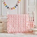 Ruffled Crib Bedding Set Baby Boho Quilted Comforter with Fitted Sheet and Bed Skirt - Cute Soft Breathable Seersucker Ruffled Shabby Chic Bedding Soft Blanket Design - Pink