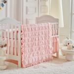Ruffled Crib Bedding Set Baby Boho Quilted Comforter with Fitted Sheet and Bed Skirt - Cute Soft Breathable Seersucker Ruffled Shabby Chic Bedding Soft Blanket Design - Pink