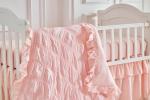 Ruffled Crib Bedding Set Baby Boho Quilted Comforter with Fitted Sheet and Bed Skirt - Cute Soft Breathable Seersucker Ruffled Shabby Chic Bedding Soft Blanket Design - Pink