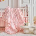 Ruffled Crib Bedding Set Baby Boho Quilted Comforter with Fitted Sheet and Bed Skirt - Cute Soft Breathable Seersucker Ruffled Shabby Chic Bedding Soft Blanket Design - Pink