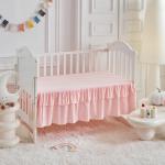 Ruffled Crib Bedding Set Baby Boho Quilted Comforter with Fitted Sheet and Bed Skirt - Cute Soft Breathable Seersucker Ruffled Shabby Chic Bedding Soft Blanket Design - Pink