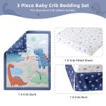 YCDTMY 3 Piece Crib Bedding Set for Boys - Baby Crib Dinosaur Bedding Set with Fitted Crib Sheet, Dust Ruffle Comforter, for Newborn, Infant & Toddler