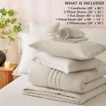 CozyLux Queen Comforter Set - 7 Pieces Bed in a Bag Beige Comforters Queen Size Bed Set, Soft Bedding Set with All Seasons Comforter, Sheets, Pillowcases & Shams