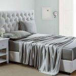 Lanest Housing Silk Satin Sheets, King Size Satin Bed Sheet Set with Deep Pockets, Cooling Soft and Hypoallergenic Satin Sheets King - Light Gray