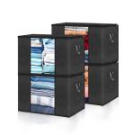 SpralSail Clothes Storage Bags, Closet Organizers and Storage Containers for Clothes, Bedding & Blankets, Foldable Bedroom Organization Solution with Window, Handles & Zippers - 4 Pack, Black