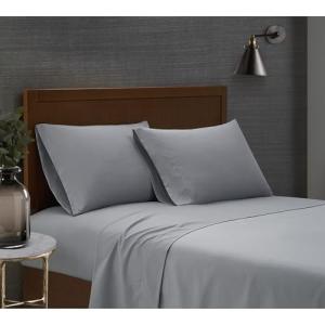 LONDON FOG Garment Washed Solid Sheet Set Grey Microfiber 4-Piece Full Sheet Set, Solid Themed, Deep Pocket, Adult and Teen, Oeko-TEX Certified